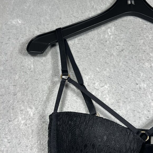 Victoria Secret Very Sexy Strappy Snake Lace Teddy W/Corset Straps 36D Black - Picture 3 of 14